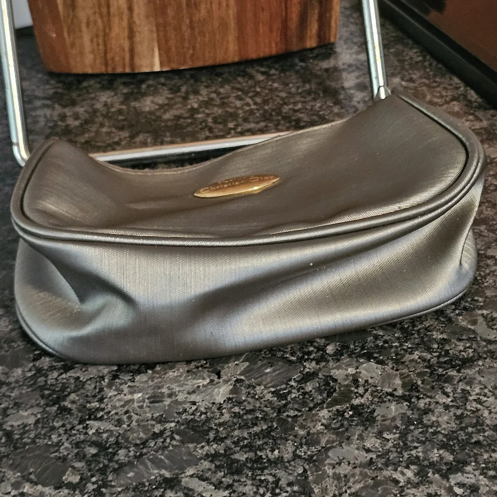 Parfums Christian Dior Bag Toiletry Pouch Make Up Cosmetic Storage Vtg Grey Gold